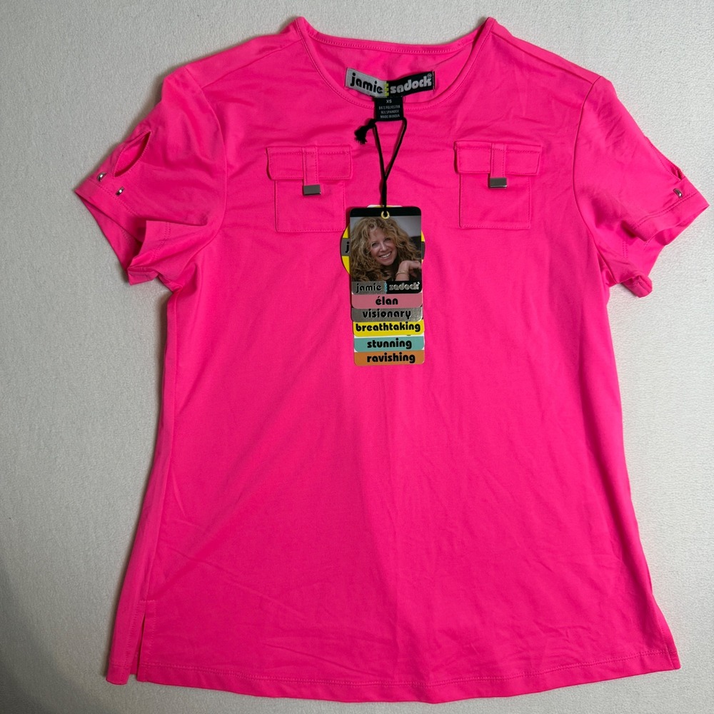Jamie Sadock Golf Top SPF 50 Sun Protection Short Sleeve‎ Shirt Pink Womens XS